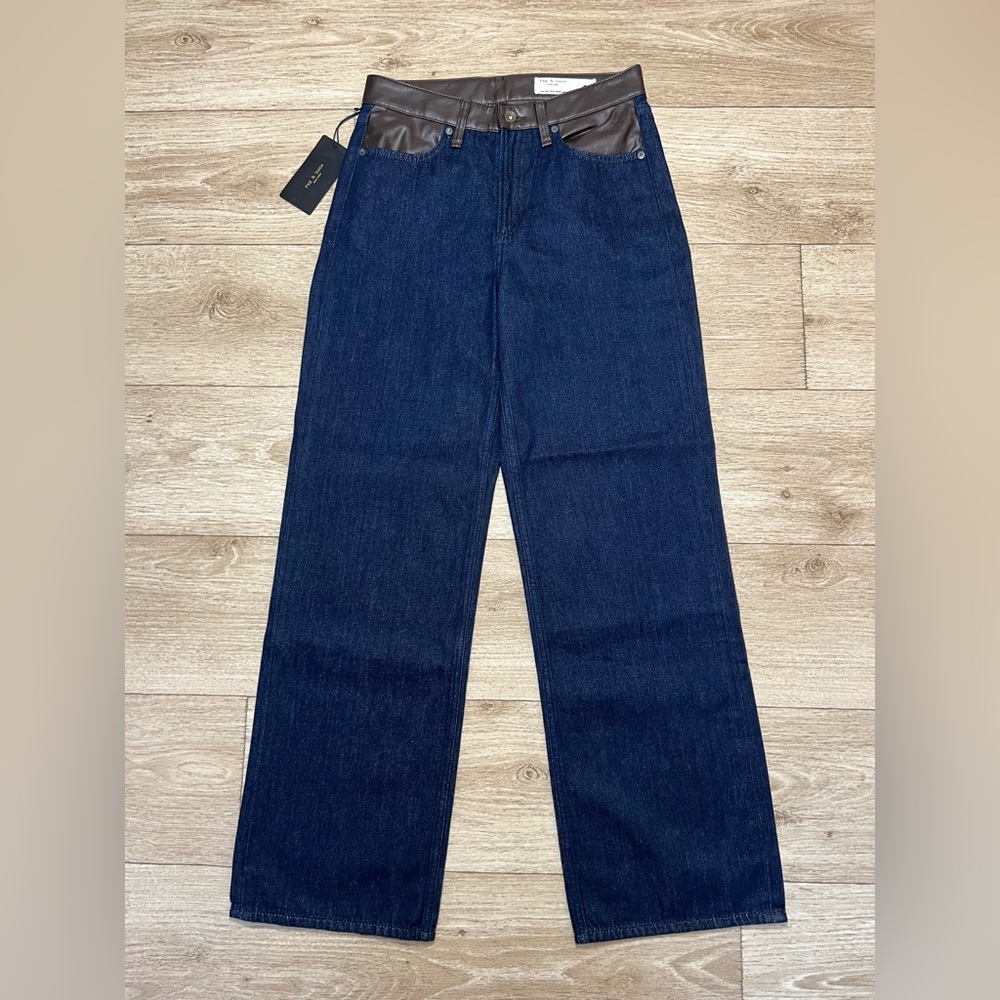 NWT Rag & Bone Rise Combo Lori Mid-Rise Wide Leg Dark Wash Denim Jeans 26